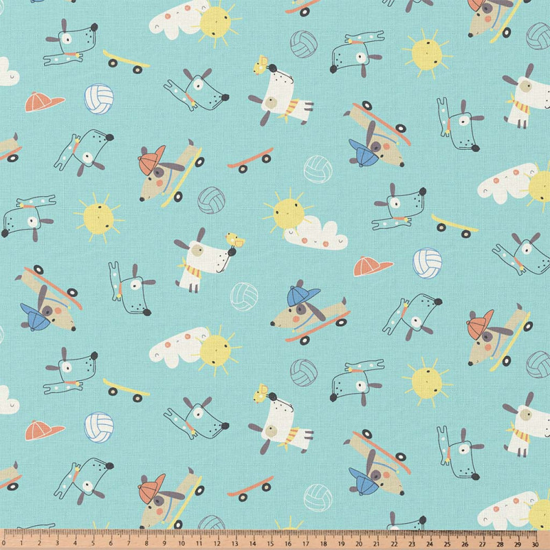 Printed Cotton DOGFUN Blue / Yellow